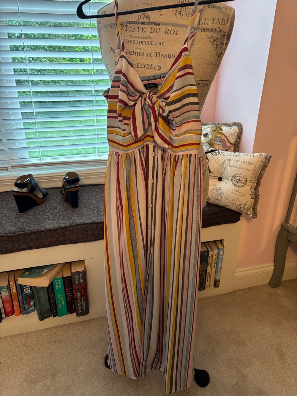 Soprano Striped Tie-Front One-Piece in White, Yellow, Red, Blue